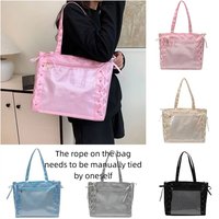 Large Capacity Sweet Ita Tote Bag Clear Front Pocket Bow Ribbon Japanese JK Ribbon Bag Multi-Purpose DIY Women Ribbon Handbag