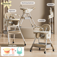 PANGDUBE Baby Seat Toddler Eating Chair Baby High Chair for Dinner Baby Feeding Chair with 4 Wheels, Bib, Bowl&spoon, Reclining