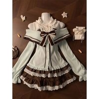 Japanese Sweet Lolita 2 Piece Set Women Bow Off-the-shoulder Tops + Lace Cake Skirts New Lovely Fashion Lolita Slim Winter Suits