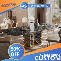 Any Size Custom Luxury Butterfly Design Natural Marble Dining Table Stainless Steel Base Durable High End Villa Dining Furniture