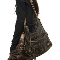 Y2K Women's Bag Fashion Retro Rivet Tote Bag Water Washed Soft Leather Large Capacity Commuter Single Shoulder Crossbody Bag
