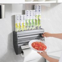 4 in 1 Cling Film Roll Holder Food Wall Mounted Kitchen Storage Adjustable Wrap Dispensers Foil Tissue Sauce Bottle Rack