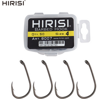 Hirisi 50Pcs Carp Fishing Barbed Hook High Carbon Steel Ring Eye Fish hook 8007