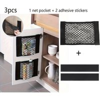Mesh Storage Bag Set No-Drill Strong Adhesive Wall-Mounted for Cabinet Car Trunk Under Sink RV Camper w/ Patches