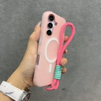 Candy Magnetic Phone Case for Samsung Galaxy S25 FE S24 FE S26 S25 S24 S23 Ultra S26 Edge S25 Plus with Hand Wrist Strap Cover