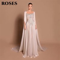 ROSES Beige Party Dresses Off the Shoulder Long Sleeve Evening Dresses Beaded Bodice Party Gown Prom Gown for Women Customized
