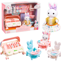 Dollhouse Furniture Baby Stroller Mini Doll House Furniture Accessories Set Miniature Rabbit Family Furniture Play House Toy