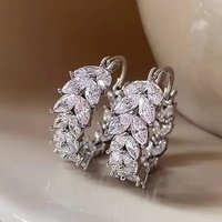 Luxury Silver Color White CZ Hoops Earrings Woman Fashion Engagement Party Daily Wear