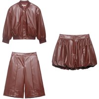 New women's commuting style faux leather shoulder pad pilot jacket short loose jacket shorts set