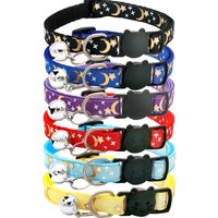 Gold Stars and Moon Cat Collar with Reflective Safety Buckle and Bell