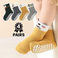 4 Pairs Baby Non-slip Floor Socks Panda Pattern Cotton Socks for Toddler Boys Girls Anti-skid Socks Newborn First Walkers