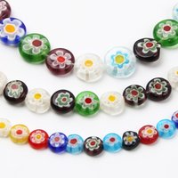 Millefiori Lampwork Flowers Beads Glazed Glass Beads Flat Round Loose Spacer Beads for Jewelry Making DIY Crafts Accessories