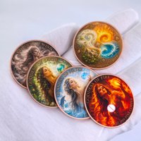 Four Elements Goddess 1oz .999 Fine Copper Commemorative Coin Water Earth Fire Wind Colorful Printed Coin Collectible Gift
