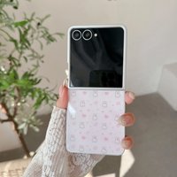 Cute Pink Bow 3D Love Heart Miffy cartoon Folding Phone Case For Samsung Z Flip 7 6 5 Miffy Fashion rose flower glass Cover