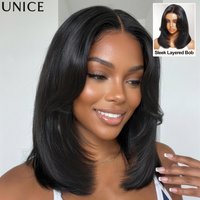 UNice 7x5 Bye Bye Slip™ Lace Silk Straight Bob Wig Pre Cut Pre Bleached Glueless Wig Human Hair Ready To Wear Go 150% Density