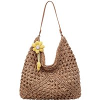 Woven Bag Straw Bag for Women Hollow Out Sunflower Pendant Shoulder Bag Bohemian Large Capacity Tote Bag for Beach Vacation