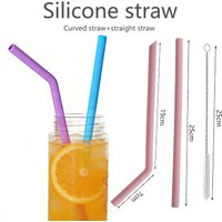 3-piece Set Reusable Silicone Straw Curved And Straight Straws Sending Straw Brush For Drinking Juice Milk Tea Drinks Cocktails