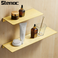 Stenoc Bathroom Brushed Gold Metal Bathroom Shelf Wall Storage Rack Wall Hanging Aluminum Rectangular Toilet Storage Shelves