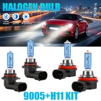 Super White Halogen Bulb 6000K White Car Headlight 9005 HB3 High Bean H11 Low Beam Car Fog Lamps Auto Halogen Lamp Kit 12V