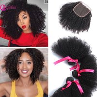 12A 100g Afro Kinky Curly Hair Bundles 4x4 Lace Closure Brazilian Virgin Remy Human Hair for Tangle-Free & Realistic Hairline
