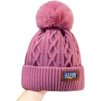 Autumn and Winter Women's Pompom Knitted Hat Women Solid Color Thicken Plush Beanie Cap Female Autumn Warm Crochet Hats