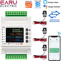Three Phase Tuya WiFi Smart Bi-Directional Energy Meter with 3 CT Clamps Leakage Over Under Voltage Protector Relay Switch Limit