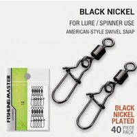 Fishing Swivels with Snaps Stainless Steel Barrel Swivel Black Nickel Coastlock Snap for Spoon Lures Accessories, 40PCS