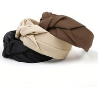 3pcs women knotted headband - non-slip wide top knot headband stylish headband, black, beige, brown - 3-piece hair accessory set