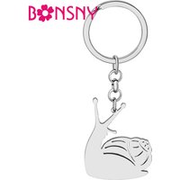 Bonsny Stainless Steel Silver-plated Spring Snail Keychains Animals Key Ring Key Chain Fashion Jewelry For Women Gifts Car Charm