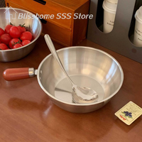 【S】Stainless Steel Instant Noodle Pot Small Pot For One Person High-value Appearance Wood Handle Snack Pot Small Cooking
