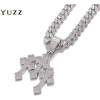 New Iced Out Stacked Crosses Pendant Necklaces for Men With 13mm Cuban Chain Hip Hop Cross Rhinestone Jewelry pendant Gift