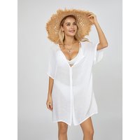 Women Beach Cover Up Shirt Oversized Short Sleeve Bikini Swimsuit Dress Button Down Beachwear Loose Fit Blouse