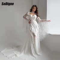 SoDigne A-line Wedding Dresses 2026 Full Sleeves Backless Lace Bridal Dress Boho Wedding Gowns Robe De Mairee Customized