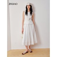 ZIQIAO 2026 Summer Women's Lace Trim Sleeveless Shirt and Skirt Set - Elegant Two-Piece for Daily and Special Occasions