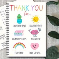 Thank You Teacher Spiral Notebook with Colorful Illustrations, 100 Pages Perfect Gift for School, Office & Friends
