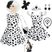 2026 new Anime Cruella de Vil Cruella Deville Costume Black Dalmatian Jumpsuit Dress Girls Halloween Cosplay Party Dress up