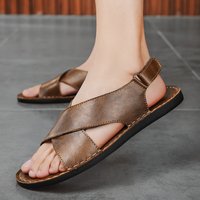 High Quality Men's Sandals Genuine Leather Casual Shoes Lightweight Breathable Slippers Fashion Non-slip Flat Shoes Beach Shoes