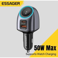 Essager 50W 2-in-1 USB C Car Charger with Apple Watch Charging Port PD3.0 QC4.0 Dual Port Fast Charge for iPhone 17/16/15
