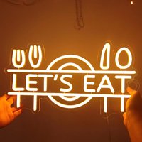 Lets Eat Neon Sign with Fork Knife LED Wall Art for Restaurant Kitchen Bar Cafe Dining Room Decor Creates Cozy Dining Atmosphere