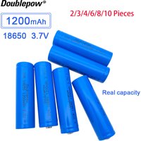 DOUBLEPOW 18650 3.7V 1200mah Pointed Battery Rechargeable Lithium Battery Li-lon Real Capacity 2/3/4/5/6/8/10 Pieces