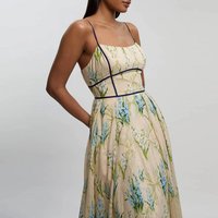Summer Backless Pleat Banquet Dress Vintage Plant Floral Printed Halter Evening Dress Elegant Sleeveless Hollow Out Party Dress