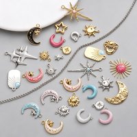 6pcs Colorful Enamel Sun Moon Star Fashion Gold Silver Color Stainless Steel Pendant Personality Design DIY Charm Jewelry Making