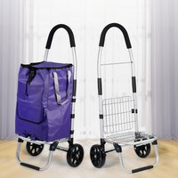 A Must-Have for Convenience Stores and Markets! Two-Wheeled Folding Shopping Cart | Large Capacity Waterproof Bag + Wire Mesh Shelf 2-in-1 Design | Lightweight and Easy to Carry | Comfortable Handle