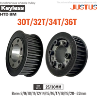 HTD8M 30T/32T/34T/36T Timing Pulley With Keyless Bushing Bore 8/9/10/11/12-40mm Steel Synchronous Wheel For Width 25/30mm Belt
