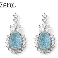 ZAKOL Fashion Light Blue Oval Drop Earrings Shiny Burst Cubic Zirconia Women Earring for Bridal Wedding Party Jewelry