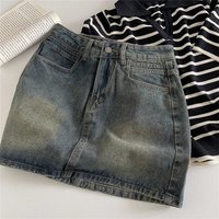 2024 Spring New Women High Belt Anti-exposure Short dress Retro Dark Fashion Solid color Short A Word Denim Skirt