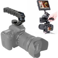 Aluminum Alloy Top Handle Grip for Camera with 3/8'' 1/4'' Locating Pins &3 Cold Shoe Adapters for Microphone/LED Light/Monitor