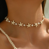 Bohemian Vacation Style Starfish Necklace for Women, Handmade Beaded Pearl Shell Pendant Necklace Fashion Jewelry