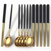 8/12Pcs Black Gold Silver Cutlery Set Stainless Steel Chopsticks Spoon Luxury Dinnerware For Home Kitchen Party