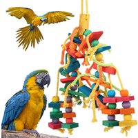 Safe Parrot Chew Toy with Hook Colorful Wooden Beads Ropes Natural Blocks Tearing Toys for Small Medium Birds Mini Macaw